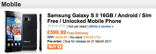 فتح الطلب المسبق لهاتف Samsung Galaxy S II في بريطانيا وبسعر مرتفع