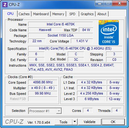 برنامج CPU_Z بعد كسر السرعة