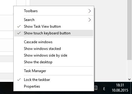 windows 10 touch keyboard