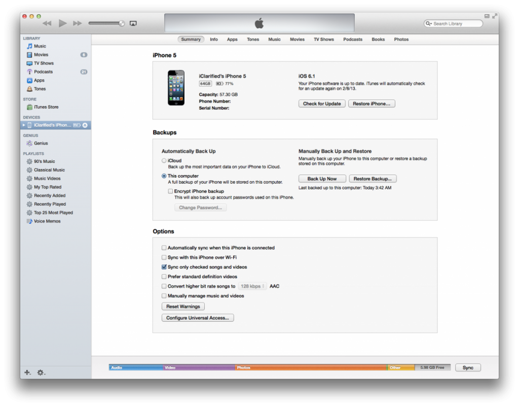 iTunes iPhone Backup