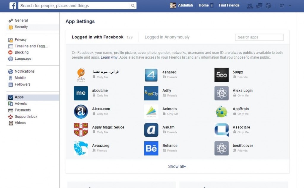 facbook apps list