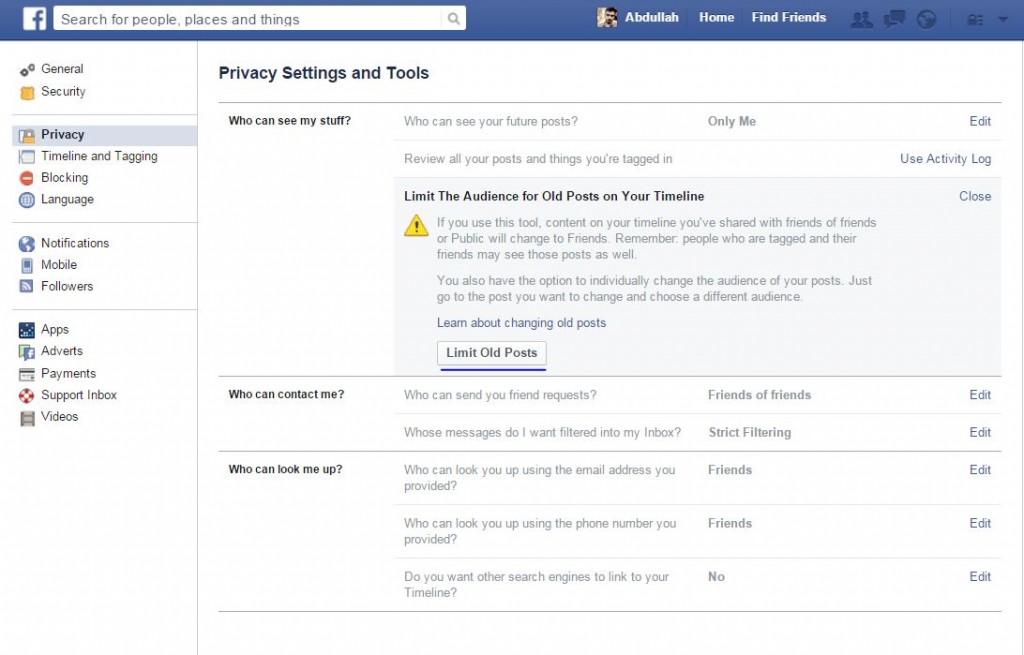 facebook limit old post