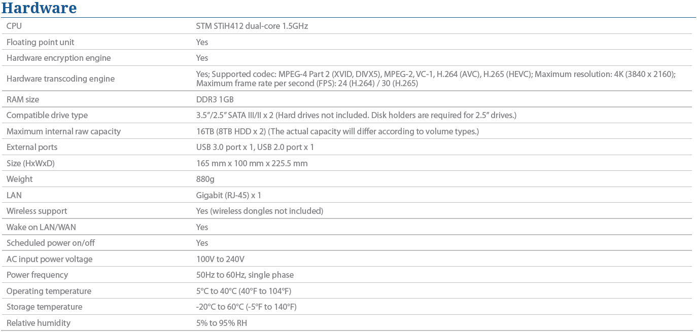Synology Diskstation DS216play Specs Synology Diskstation DS216play Specs