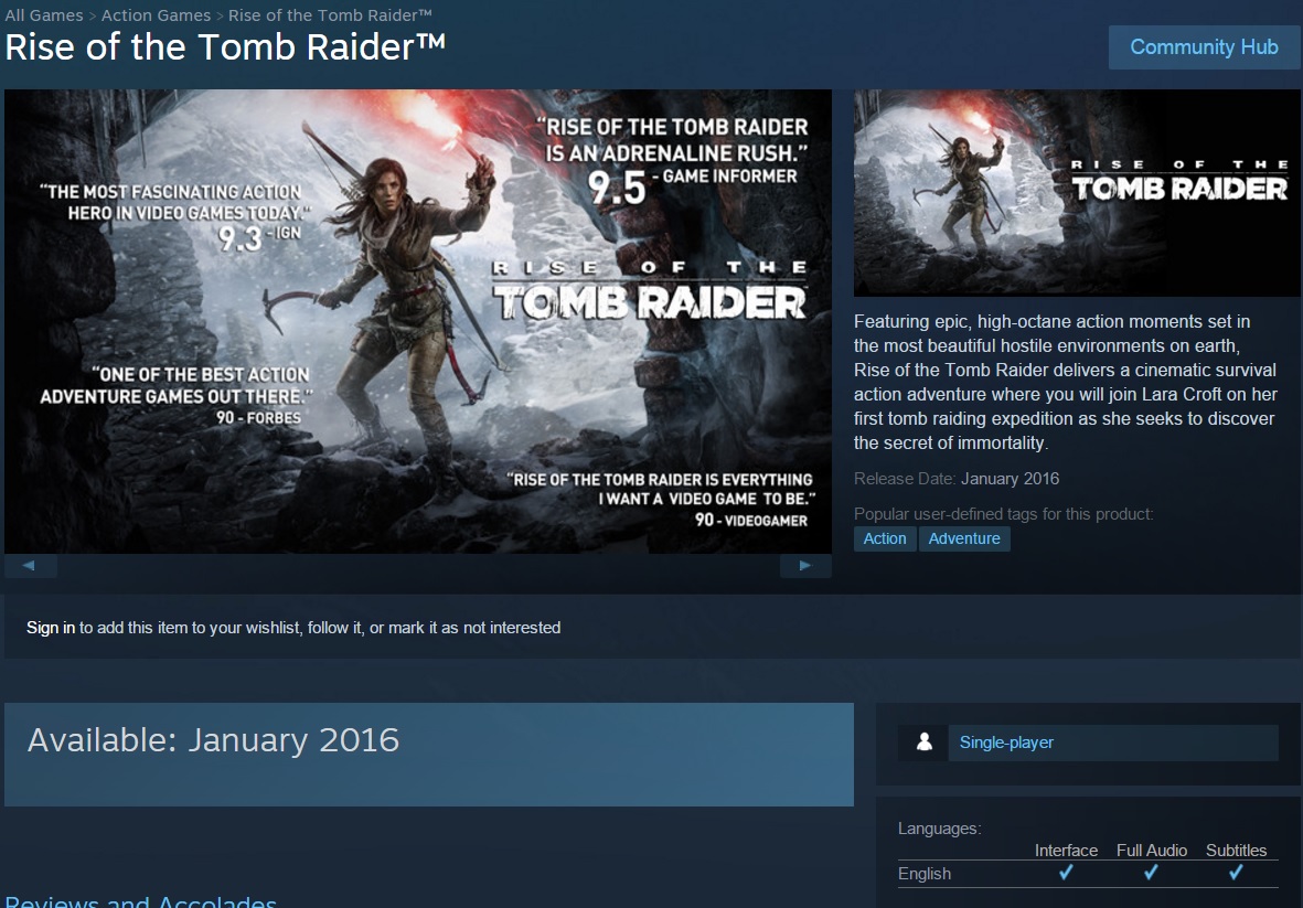 متجر Steam يؤكد قدوم Rise of the Tomb Raider على PC بيناير 