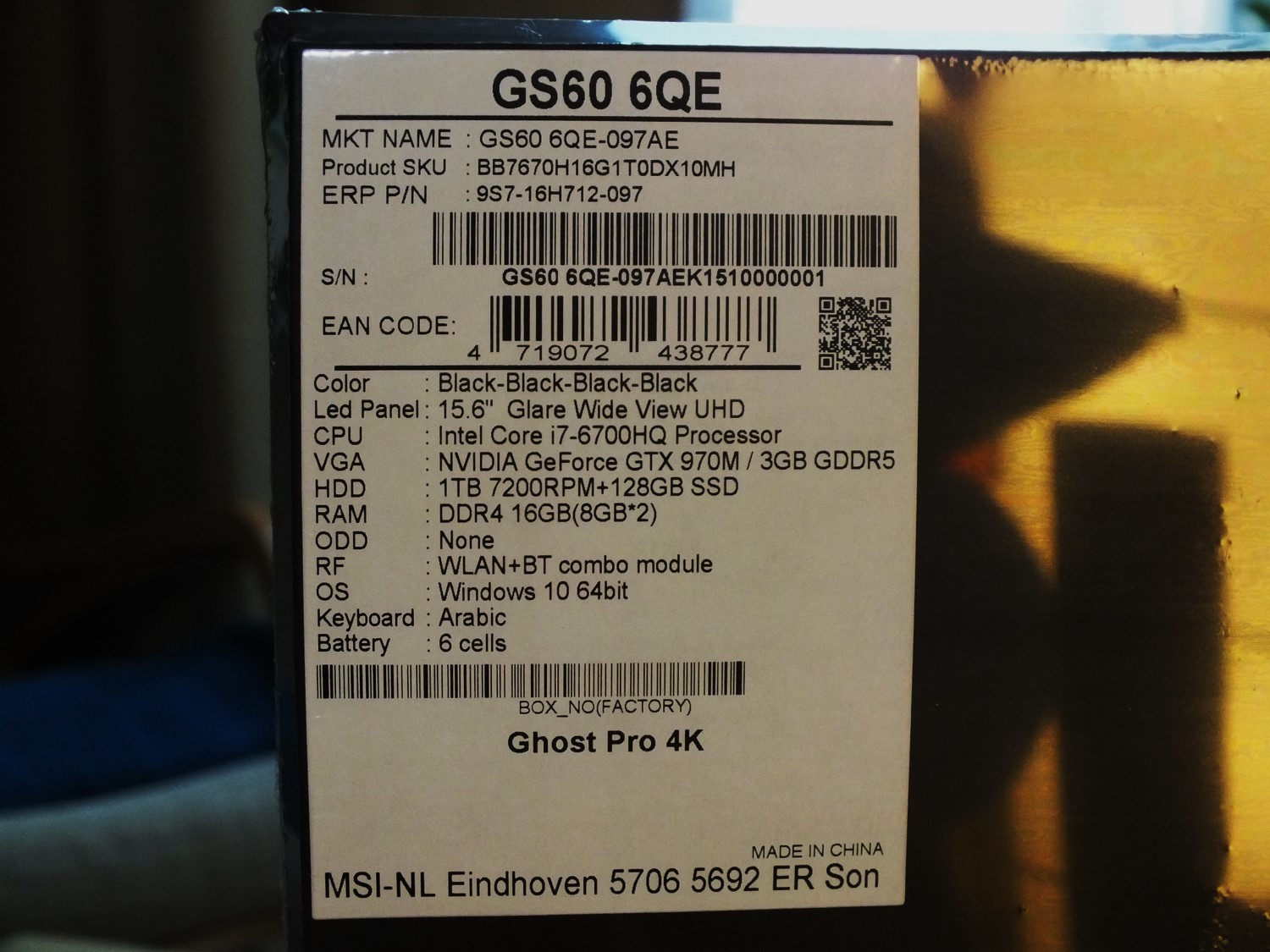 1- MSI GS60 6QE Ghost Pro Specs