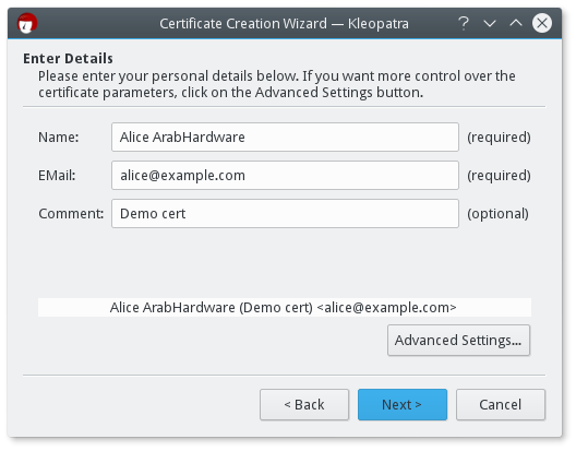 Kleopatra - new certificate