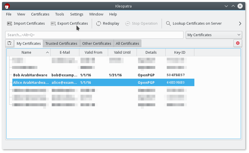 Kleopatra - export pubkey