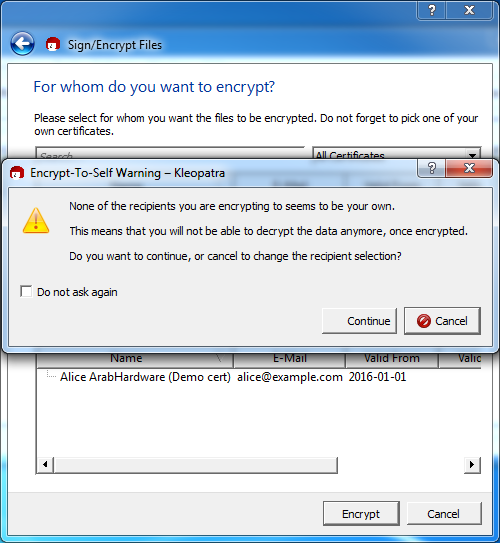 Kleopatra - encrypt