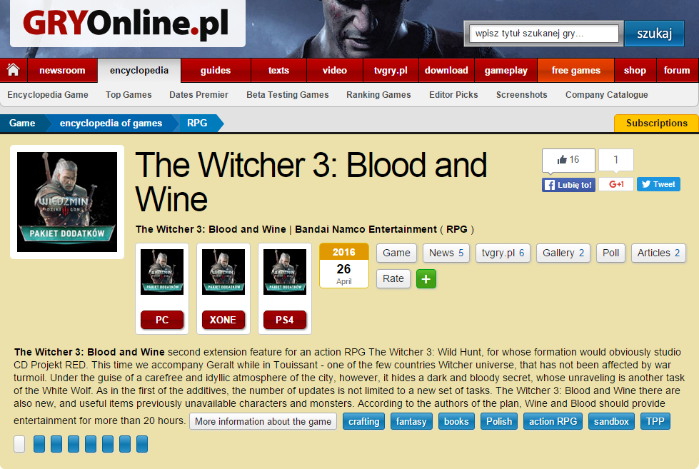 رُبما تصدر الإضافة الأخيرة Blood & Wine للعبة Witcher 3 بأبريل 