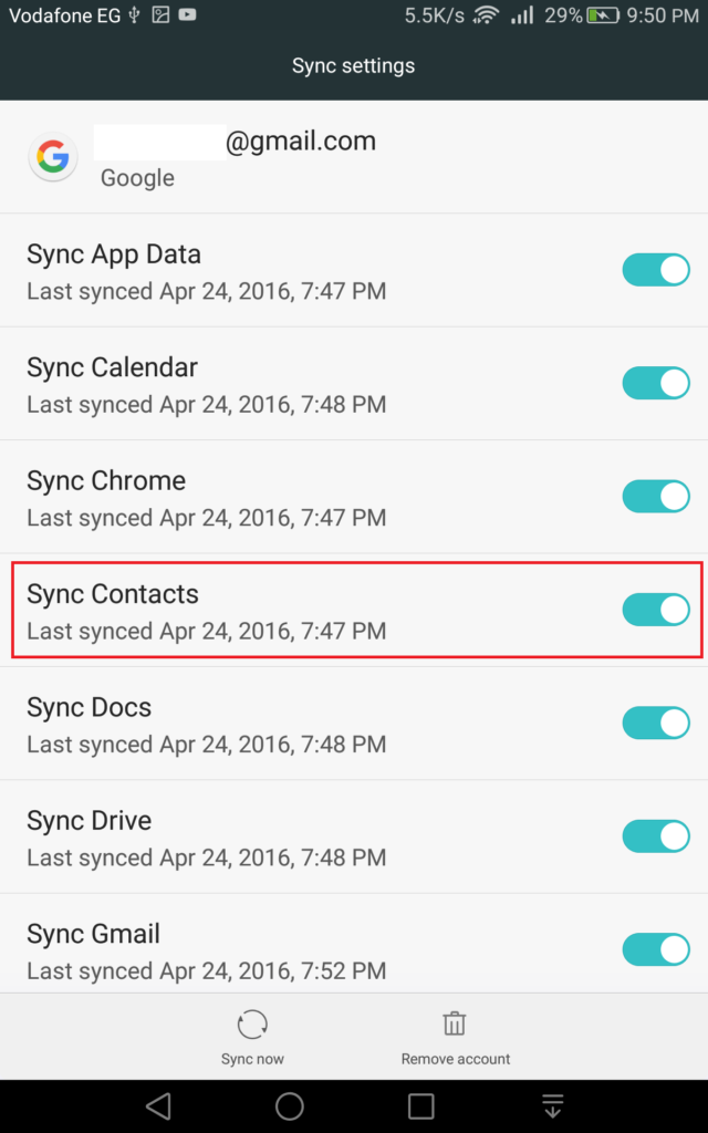 كيف تحافظ على جهات الإتصال Google sync 1