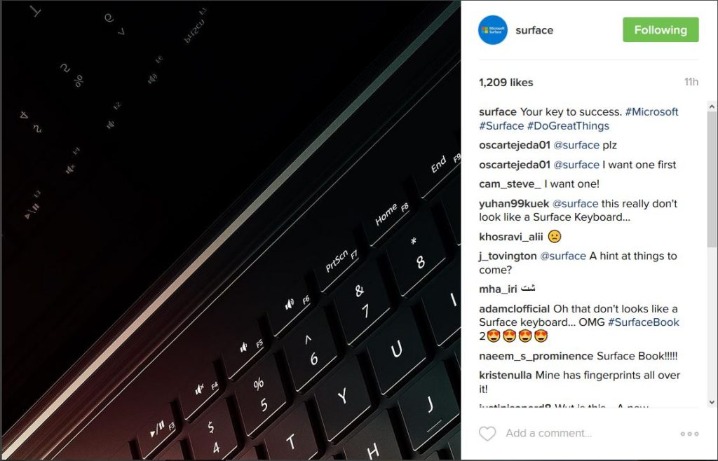 تلميح ميكروسوفت عن ال Surface Book 2 فى حساب انتسجرام الرسمى للسيرفيس