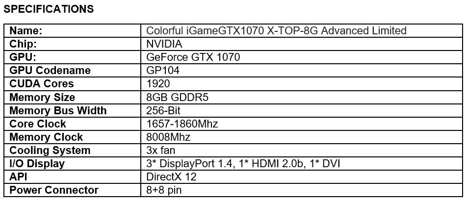 شاهد بطاقة iGameGTX1070 X-TOP-8G AL المثيرة من Colorful