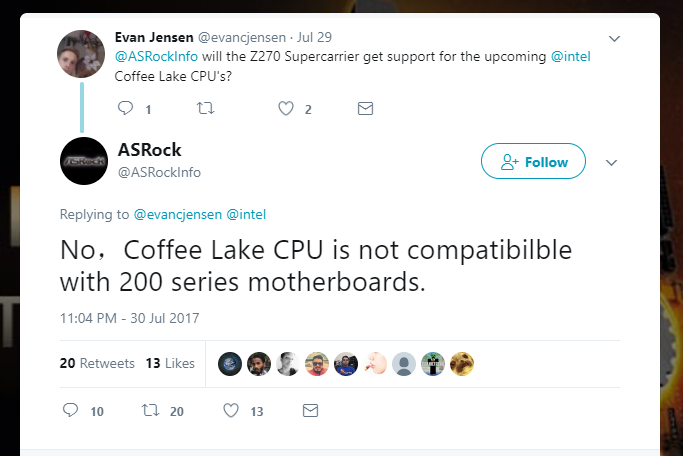 نعم ASRock تؤكدها: معالجات إنتل Coffee Lake لن تعمل على لوحات بشرائح إنتل 200!