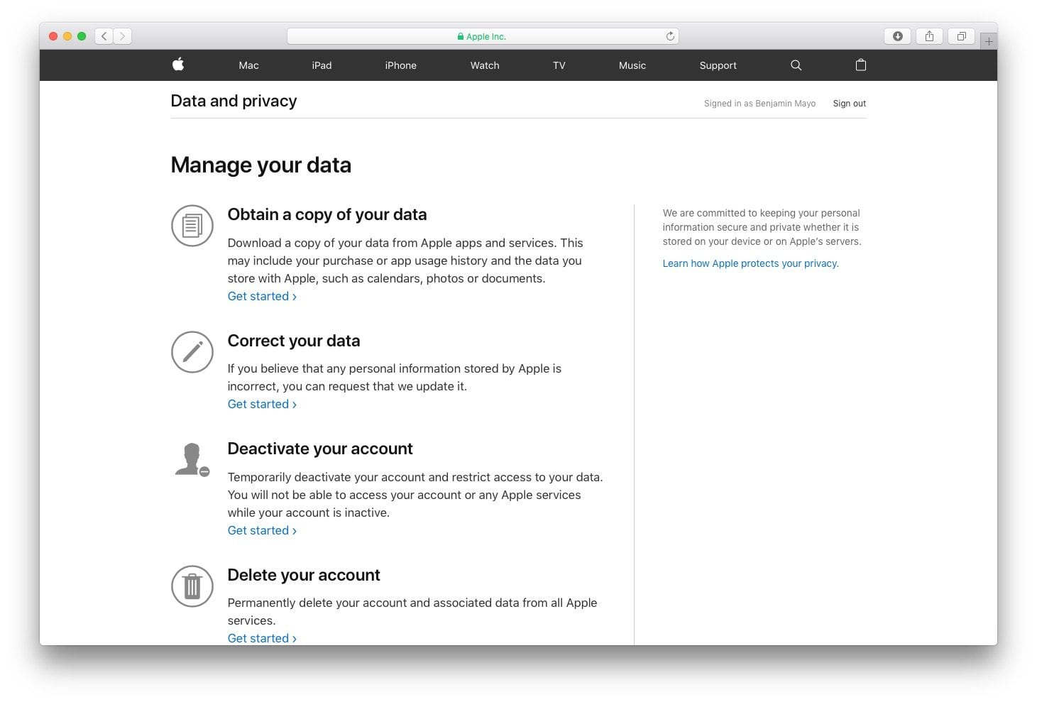 Apple privacy portal ، أبل