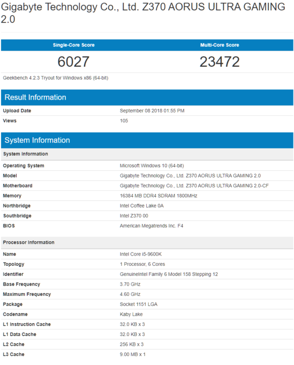 تسريبات جديدة لأداء معالجات إنتل i9-9900K/i5-9600K من الجيل التاسع