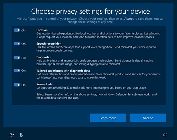 إعدادات الخصوصية في Windows 10