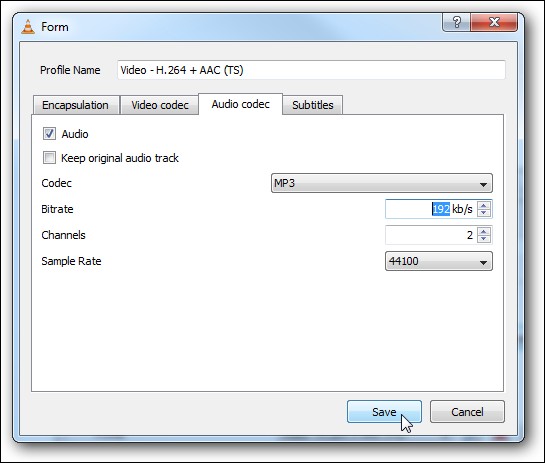 من قائمة Audio Codec إختر MP3
