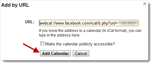Add Facebook calendar URL5
