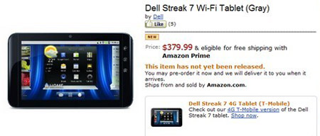 بدأ بيع جهاز Dell Streak 7 على موقع أمازون أميركا
