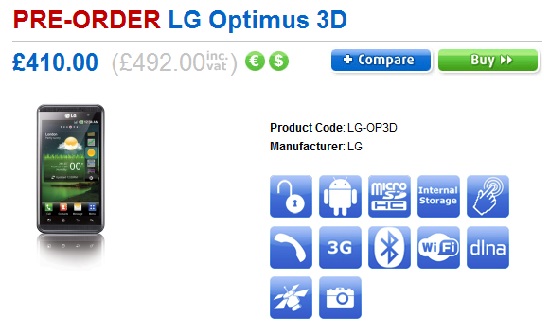 تم فتح الطلب المسبق لهاتف LG Optimus 3D في بريطانيا