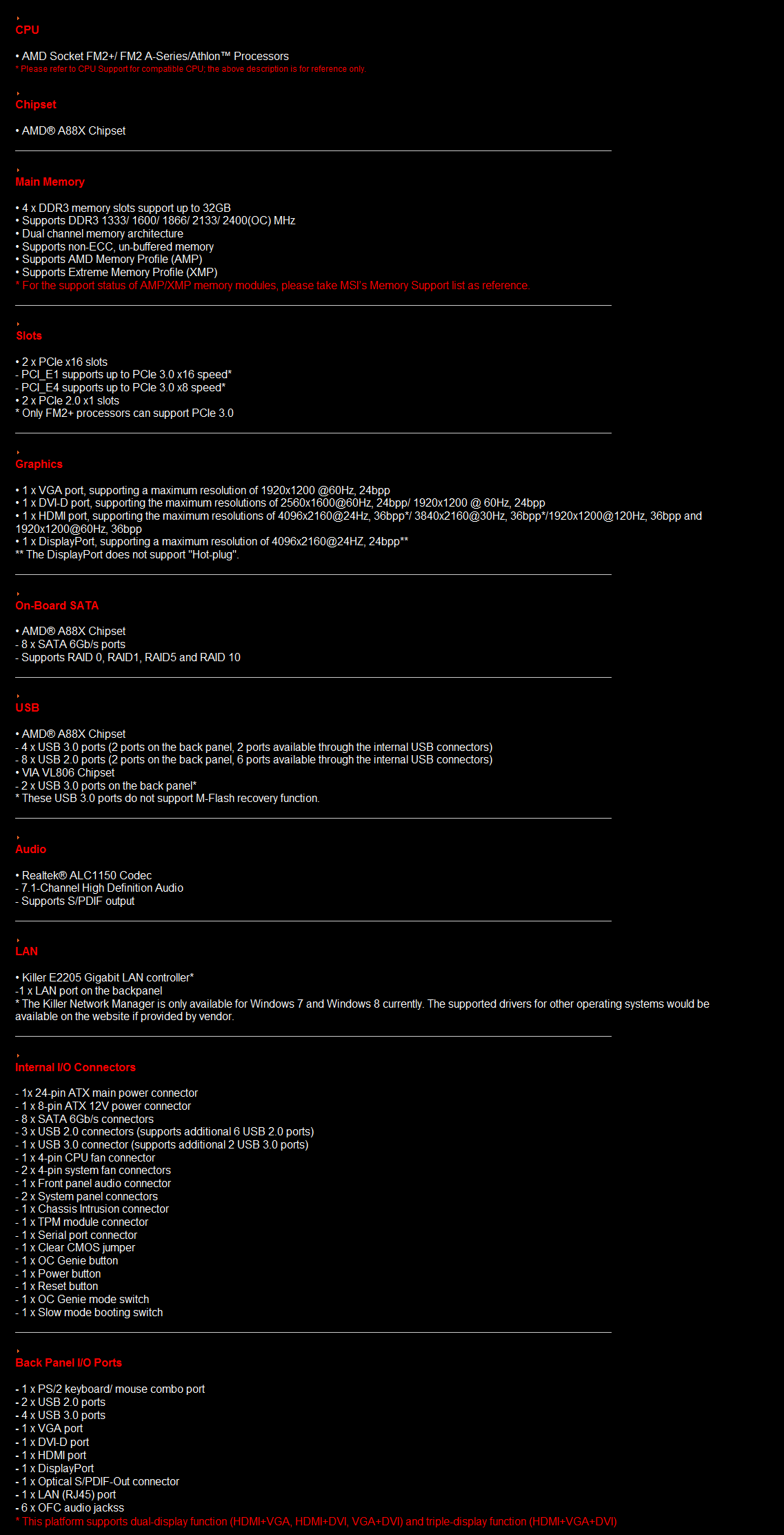 msi a88x spec