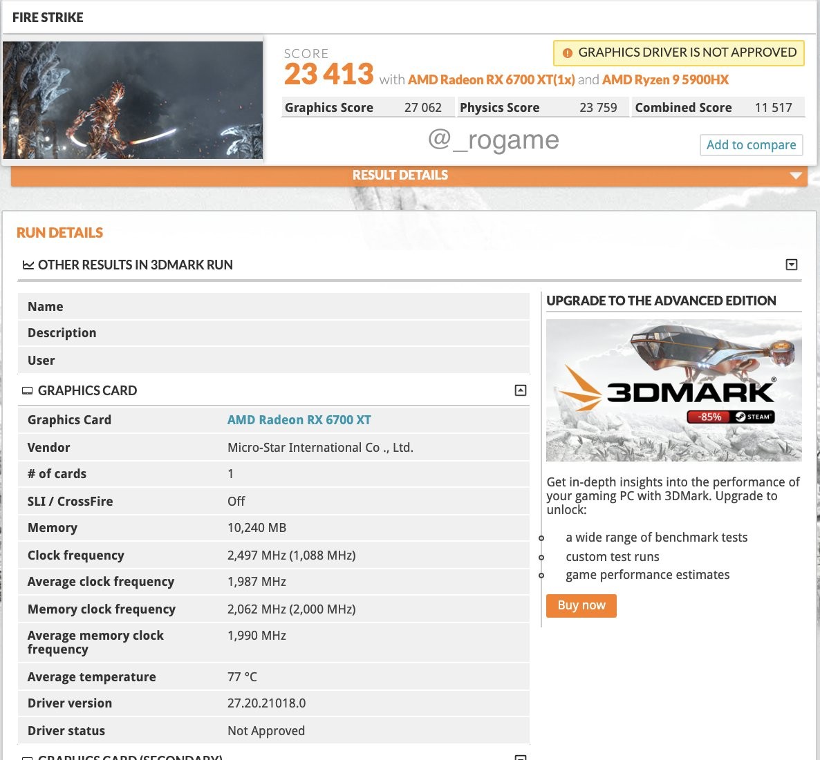 AMD RX 6700M Benchmark Leak 2