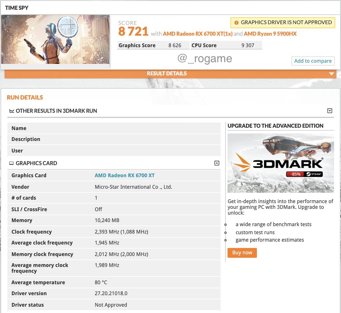 AMD RX 6700M Benchmark Leak 1