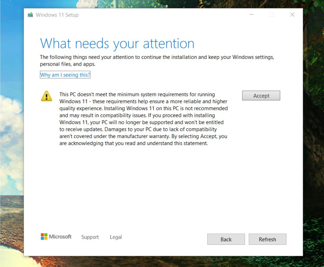 Windows 11 Warning Setup
