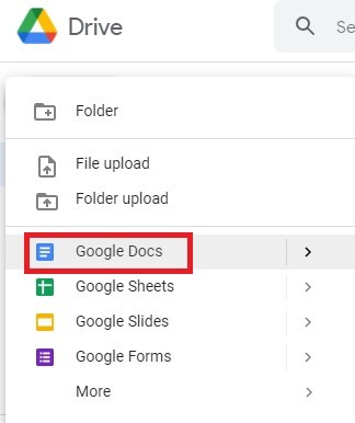 اختر خدمة google docs