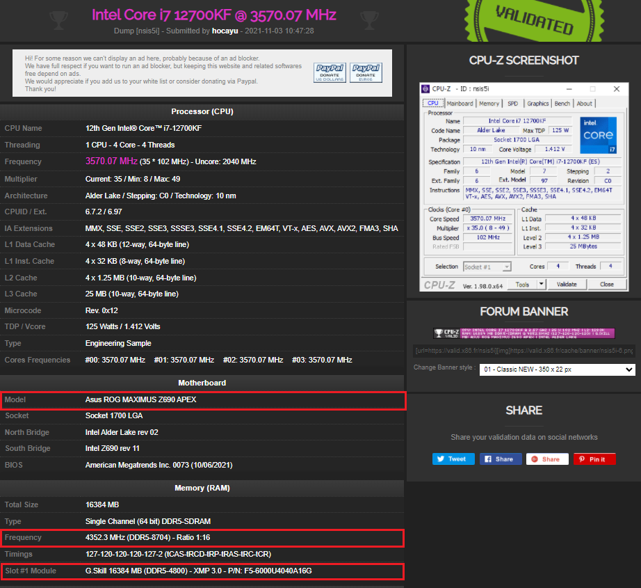 G.SKILL Trident Z5 Breaks DDR5-8704 World Record with ASUS ROG Z690 APEX