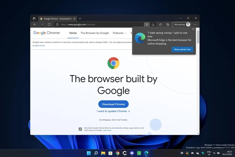 Microsoft تحاول منع الأشخاص من تنزيل Chrome