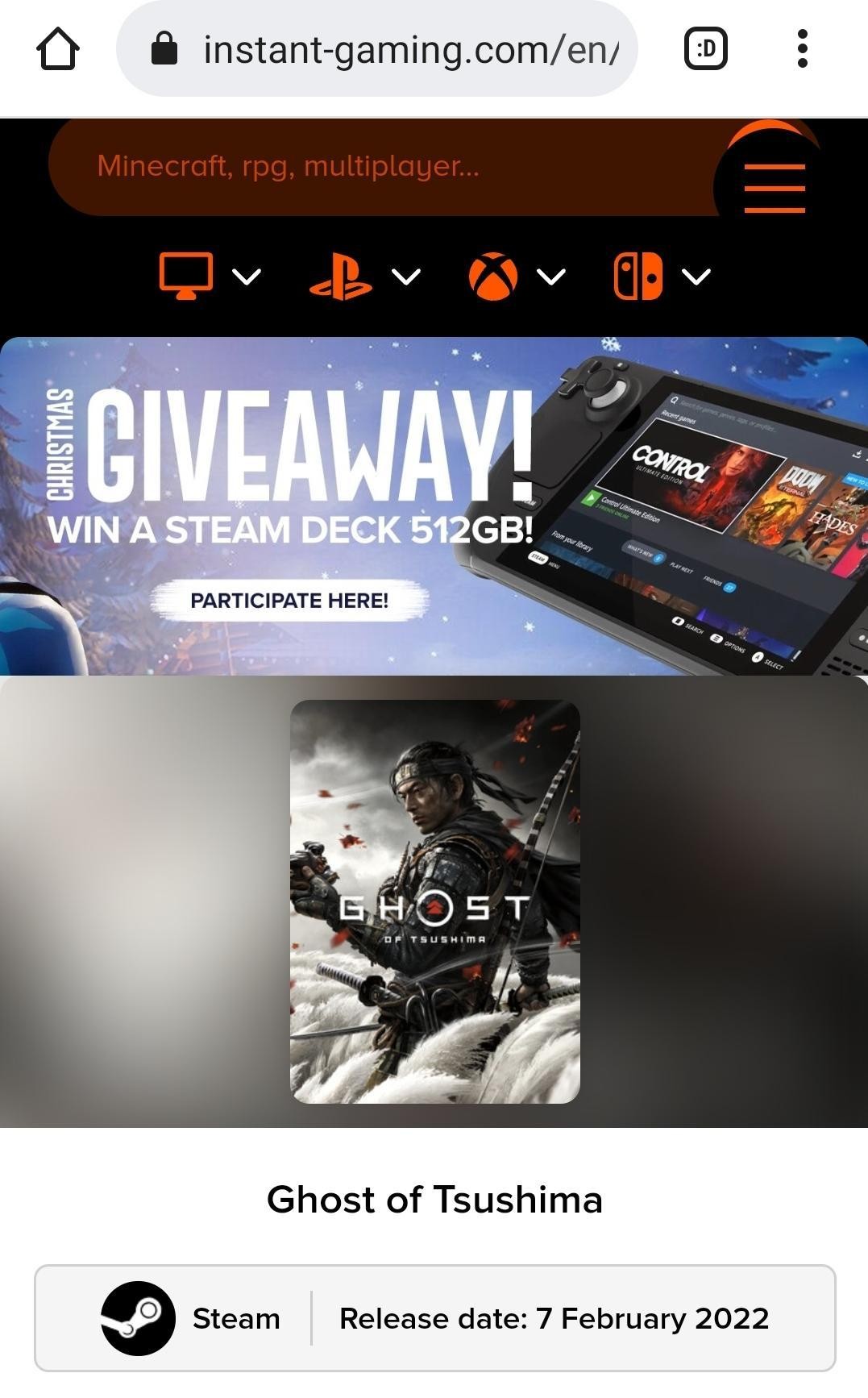 Ghost of Tsushima Instant Gaming PC