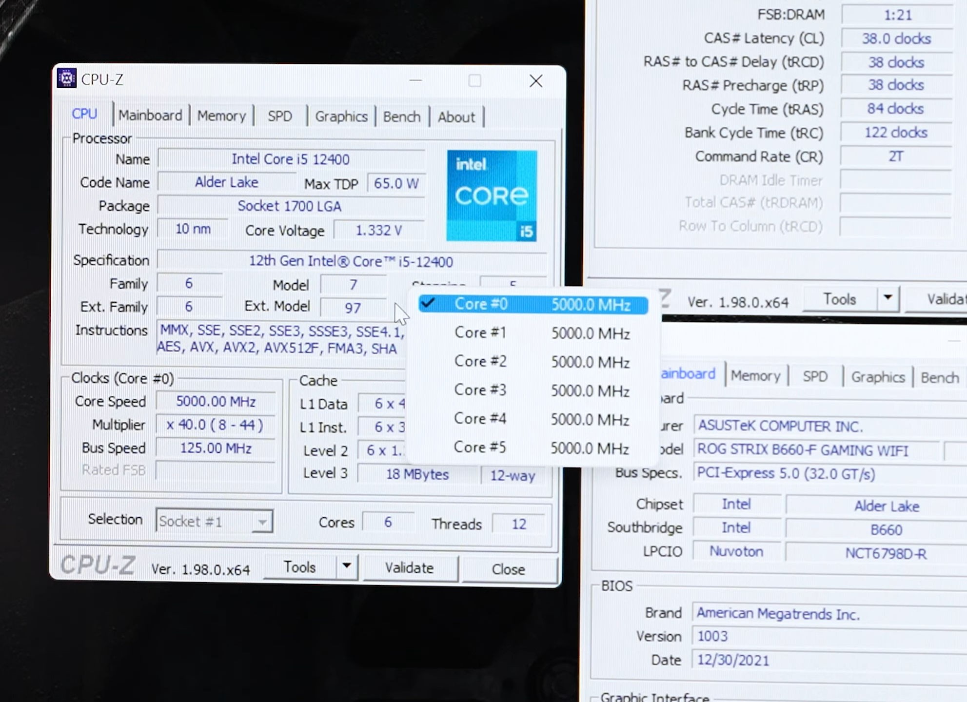 كسر سرعة معالج Core i5-12400 لتردد 5GHz ولكن على لوحة بشريحة B660!