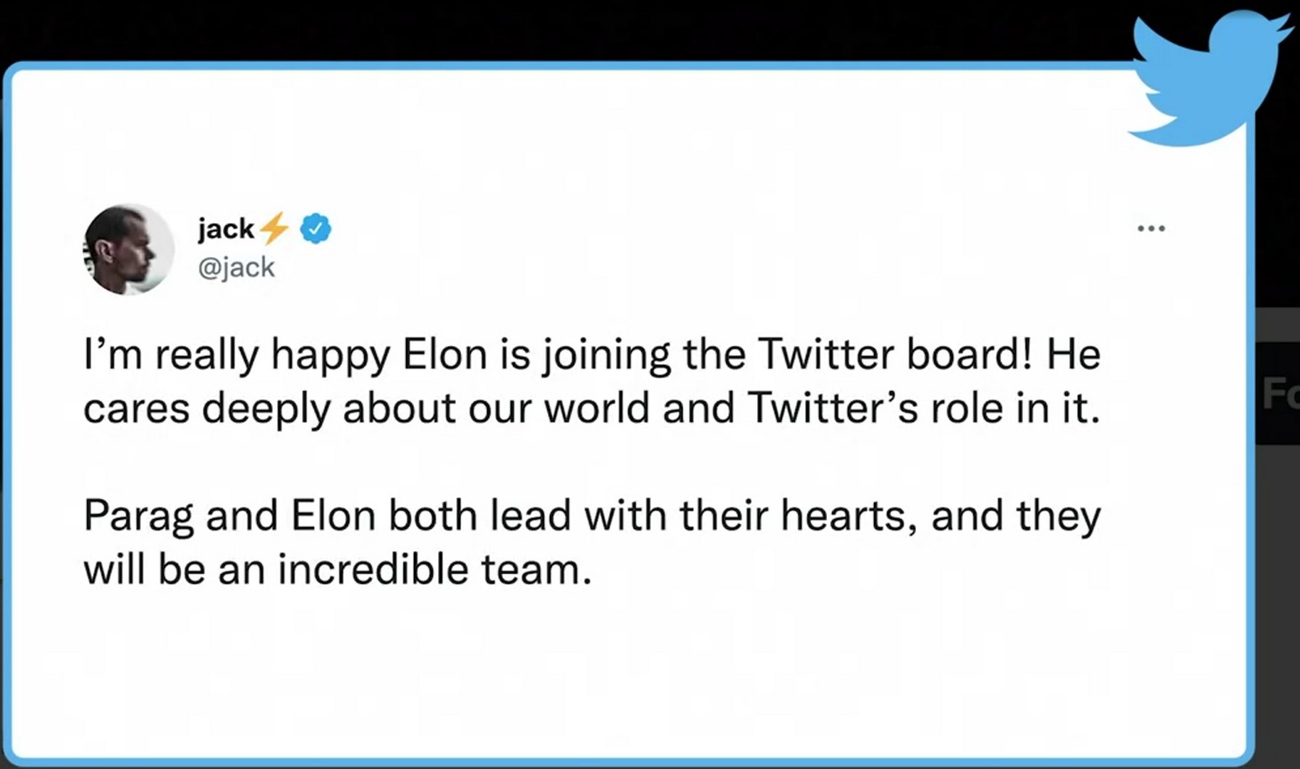 تغريدة جاك دوروسي مؤسس تويتر يرحب بإيلون ماسك