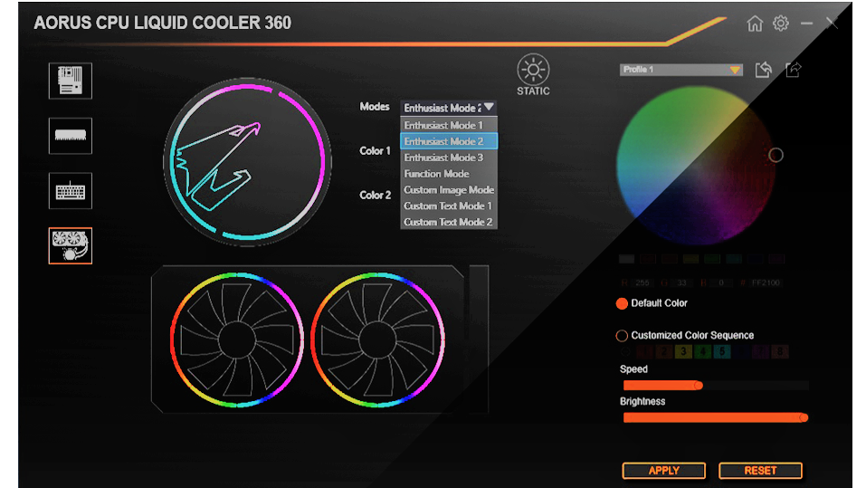 اختيار الألوان في برنامج RGB Fusion