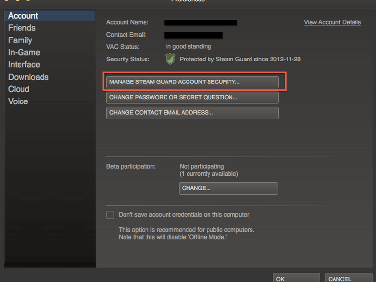 تفعيل Steam family sharing