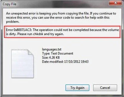 Hard Drive Error 0x80071ac3
