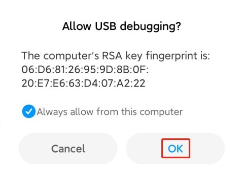 عرض شاشة الهاتف على اللابتوب عبر يو اس بي USB الخطوة الأولى