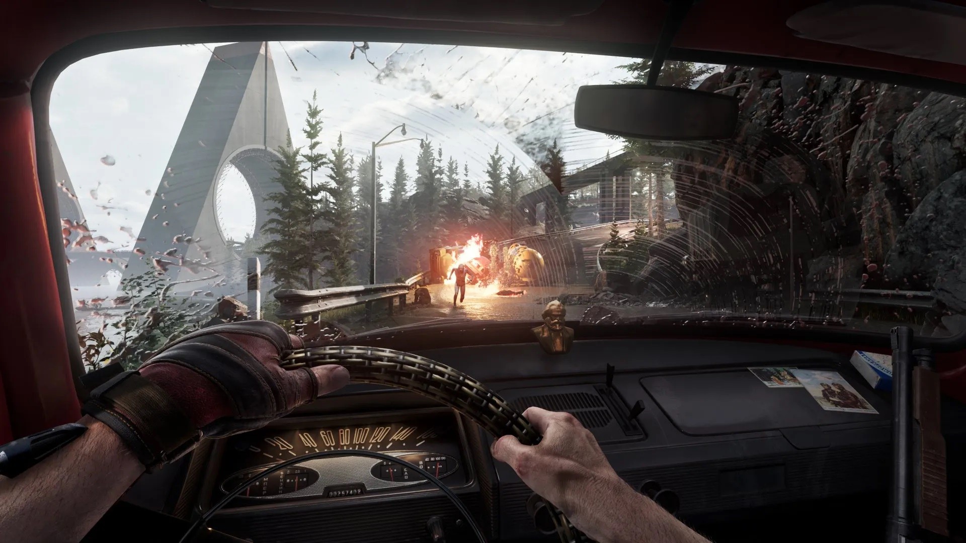 لاعب يقود سيارته اثناء القتال في atomic heart
