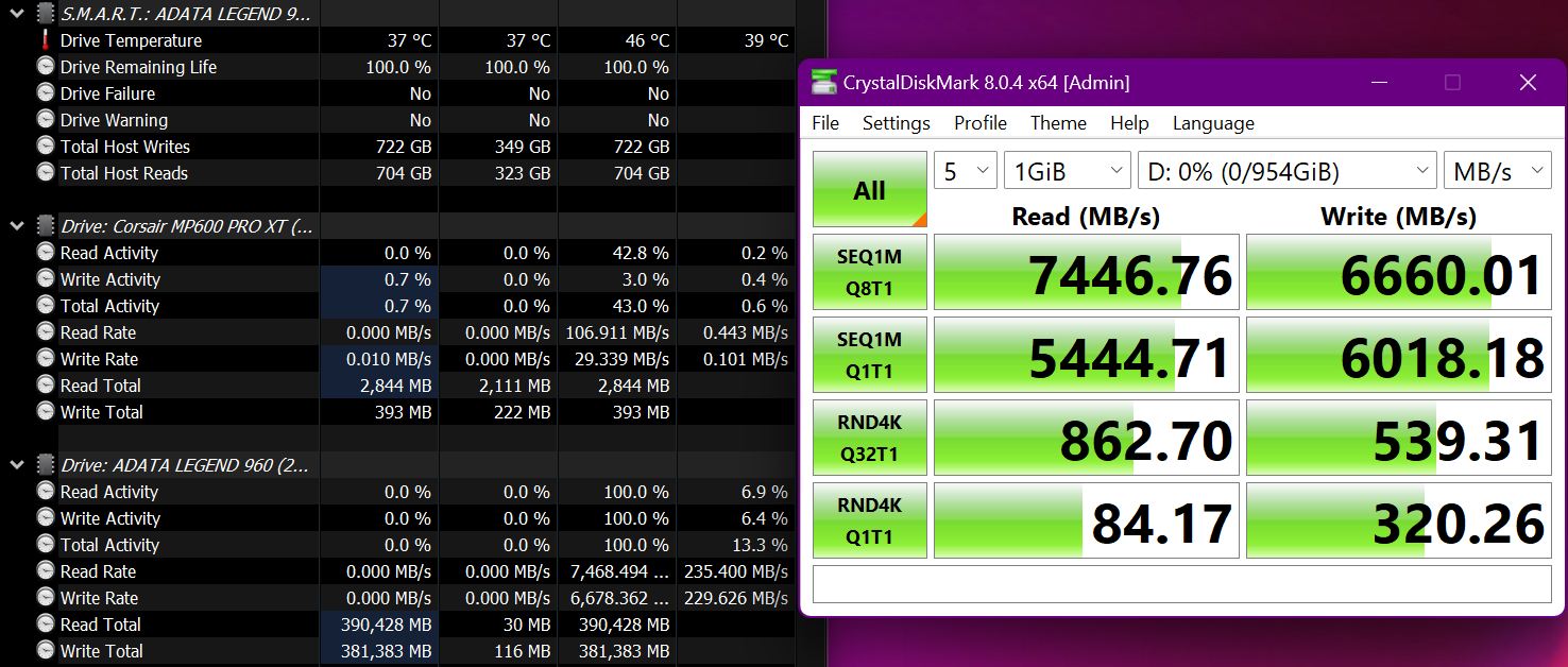  crystal desk على LEGEND 960 MAX PCIe Gen4 x4 نتائج اختبارات أداء وحدة تخزين