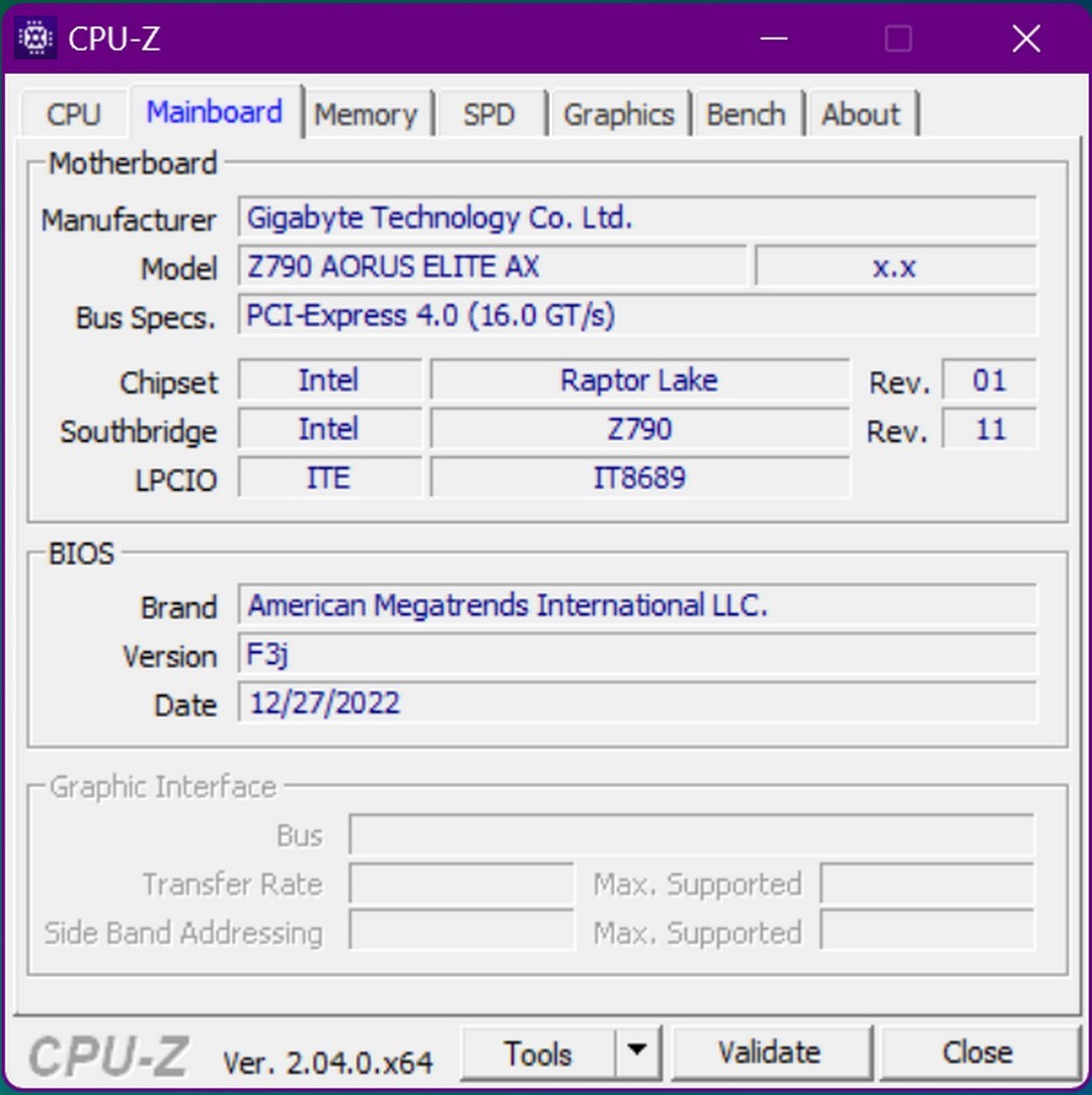 مواصفات اللوحة باستخدام برنامج CPU-Z
