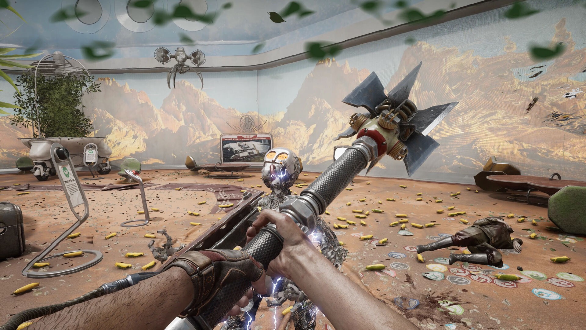 قتال بعض الروبوتات بالقفاذ في لعبة atomic heart
