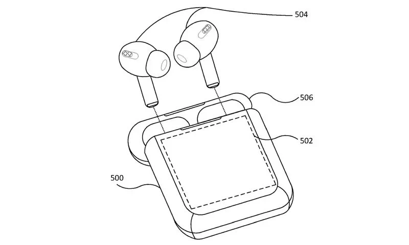 براءة اختراع شاشة لمس في علبة شحن سماعات Airpods