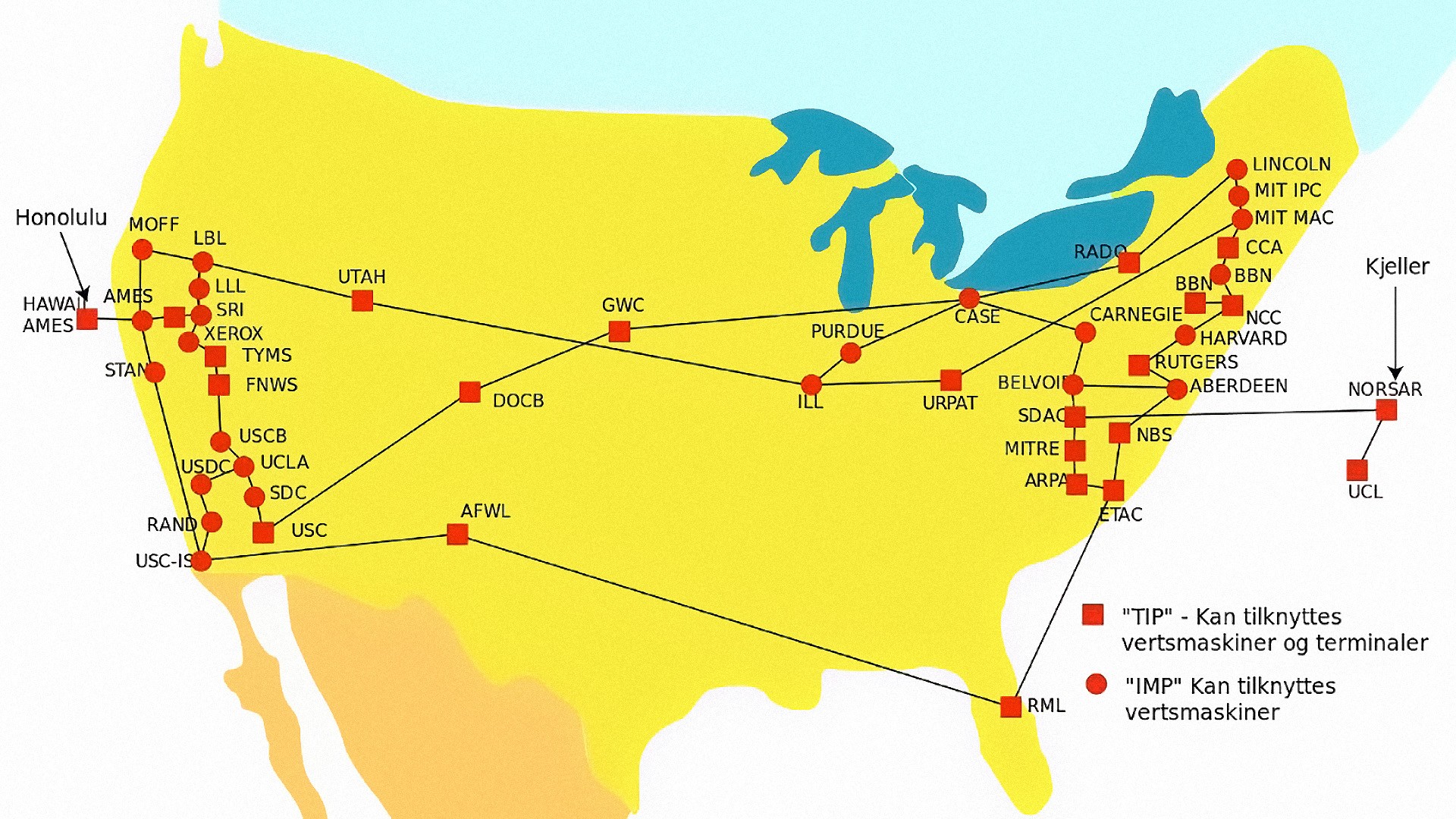 خريطة شبكة ARPANET التي اسست عام 1969