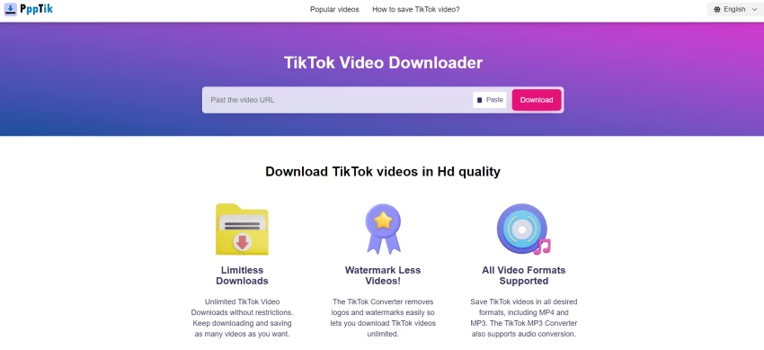 مراجعة PPPTik: أداة تنزيل فيديو TikTok قوية بدون علامة مائية