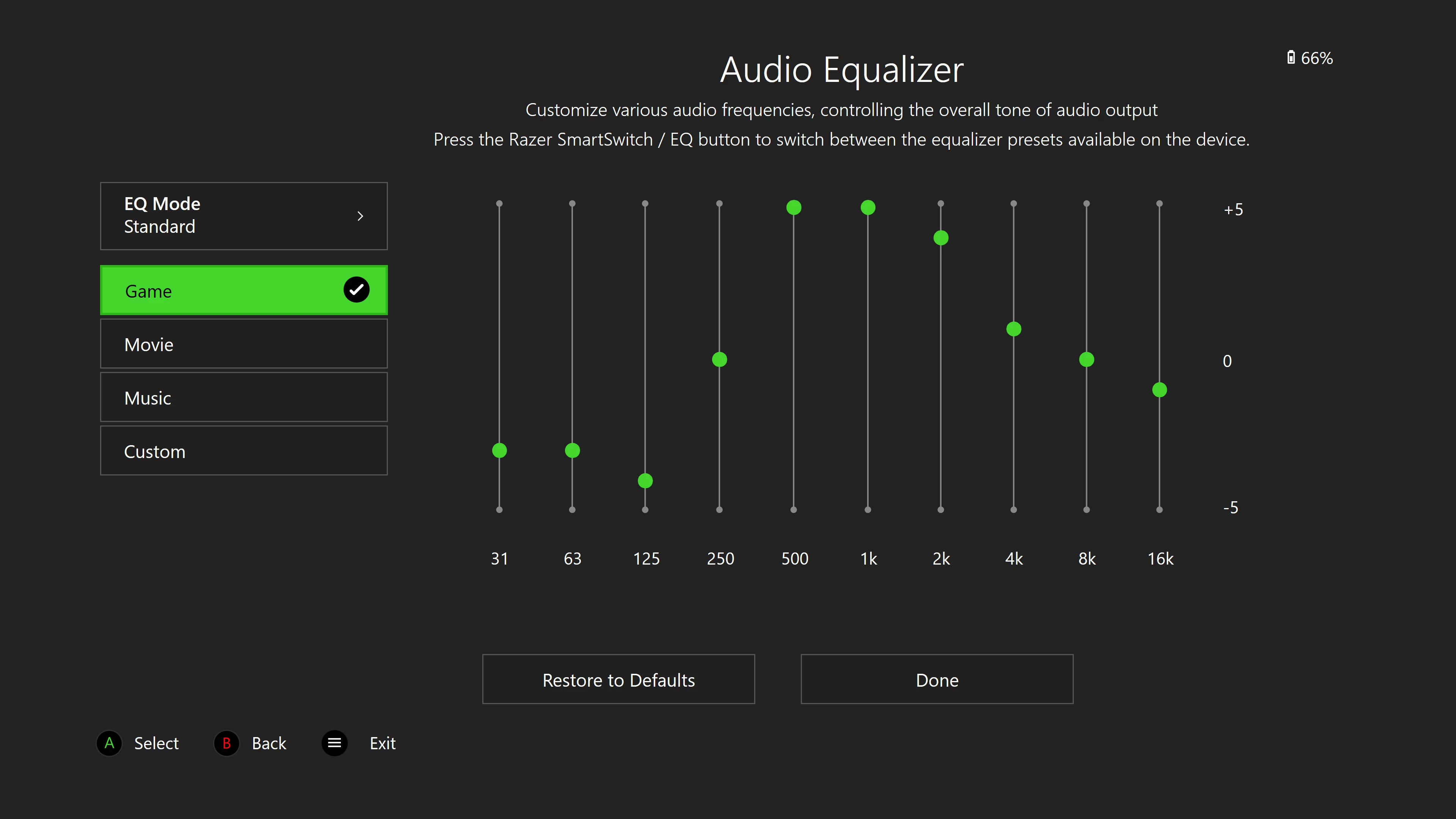 اعدادات الصوت في برنامج Razer Audio for Xbox