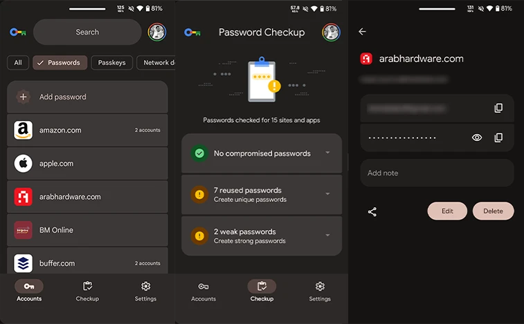 تطبيق Google Password Manager بعد تحديث Material 3 Expressive