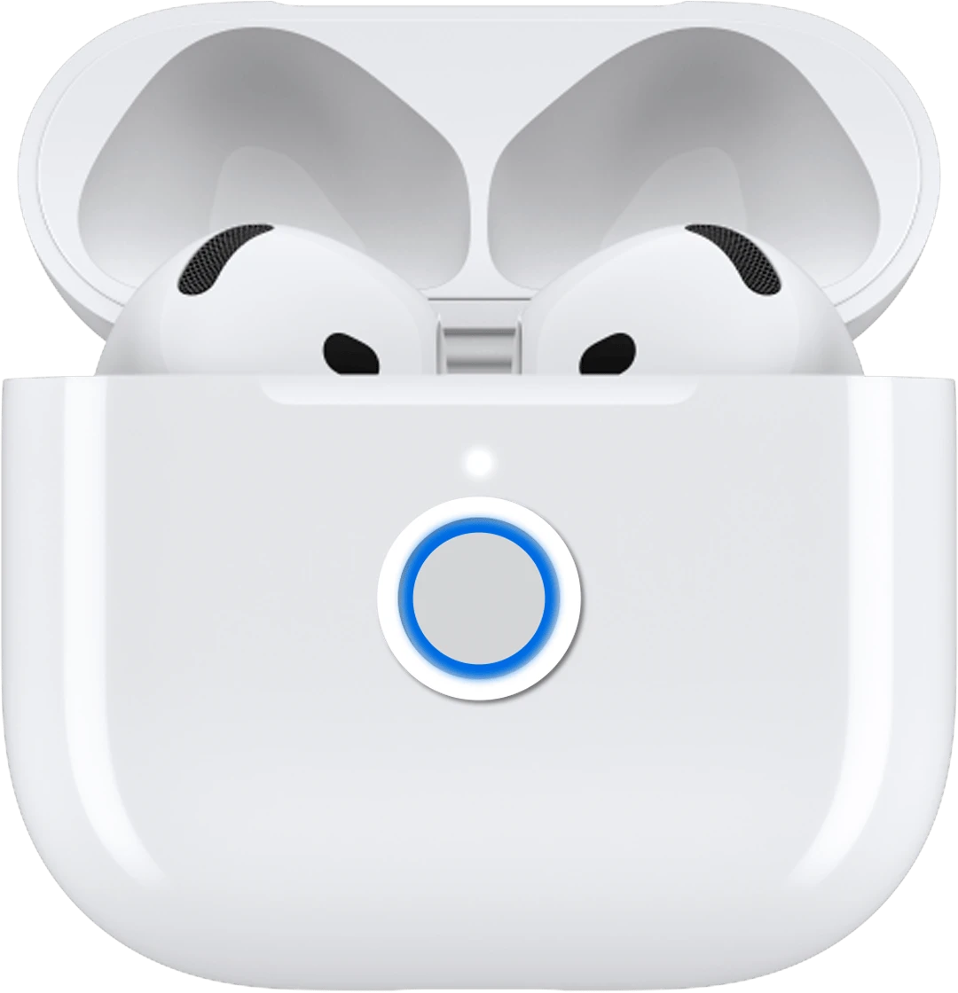 مكان زر الإقران في سماعة Airpods 4