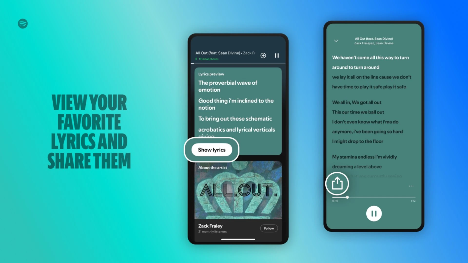 ظهور كلمات الأغاني على سبوتيفاي أثناء تشغيلها