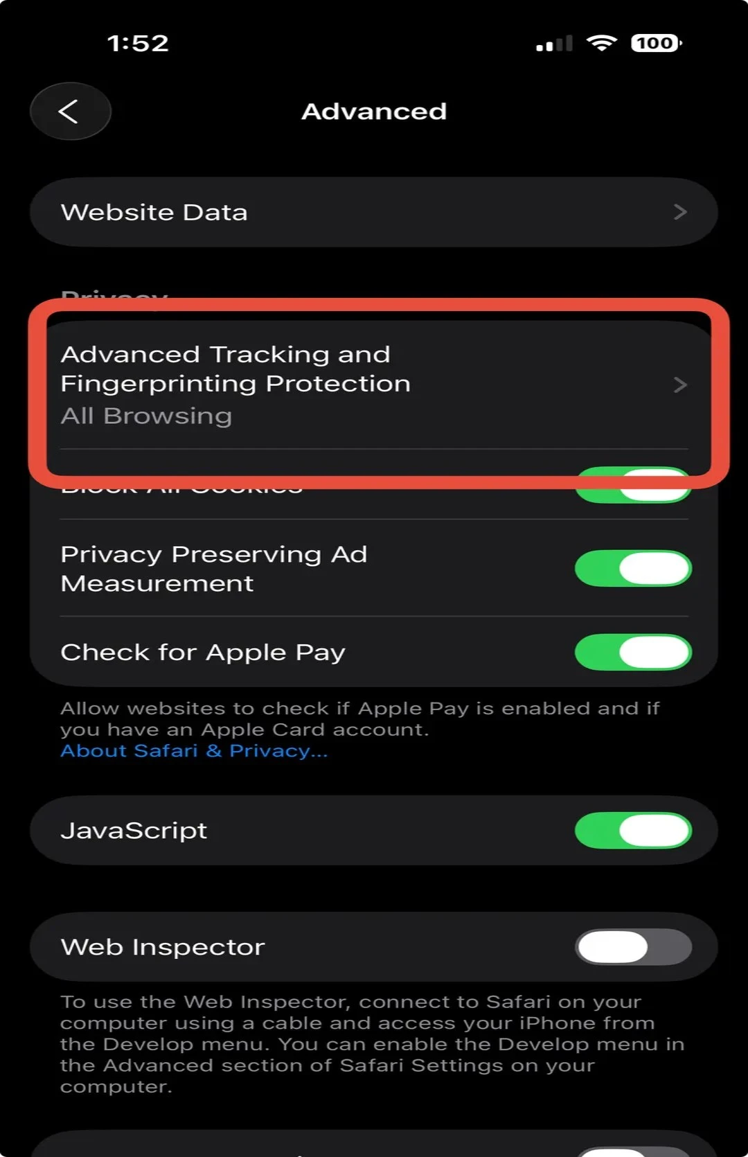 آبل تضيف ميزة Advanced Tracking and Fingerprinting Protection بشكل مُدمج في iOS 26